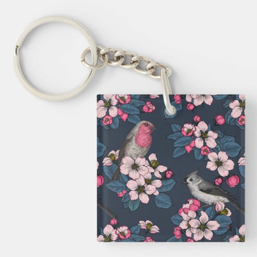 Vogels en bloesems sleutelhanger (voorkant)