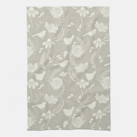 Vogels en bloesems Tan & Cream Theedoek (Verticaal)