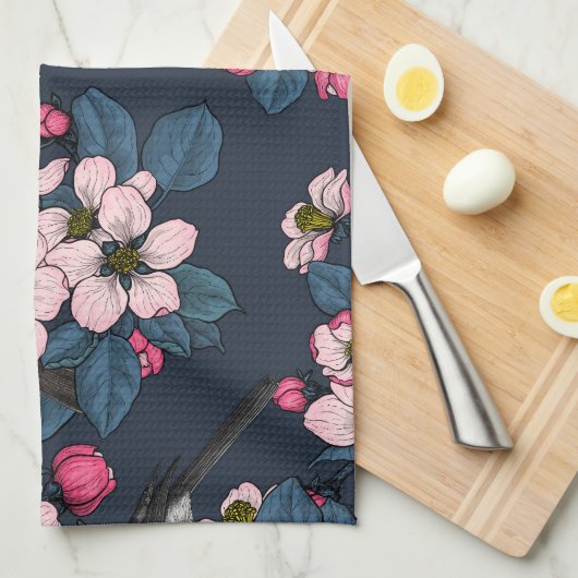 Vogels en bloesems theedoek (Quarter Fold)