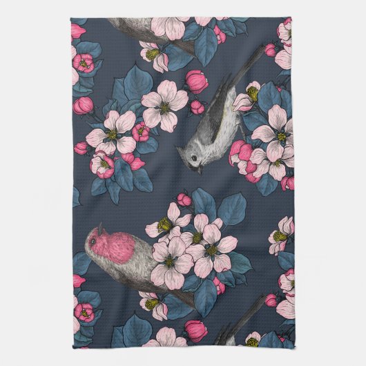 Vogels en bloesems theedoek (Verticaal)