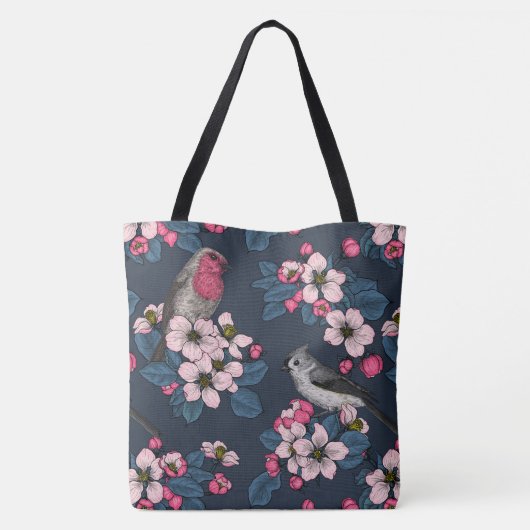 Vogels en bloesems tote bag (Achterkant)