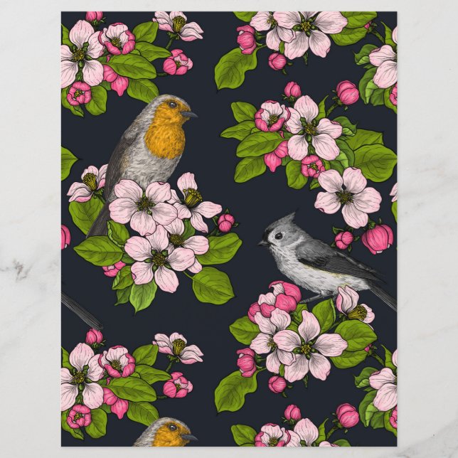 Vogels en bloesems, zwart (Voorkant)