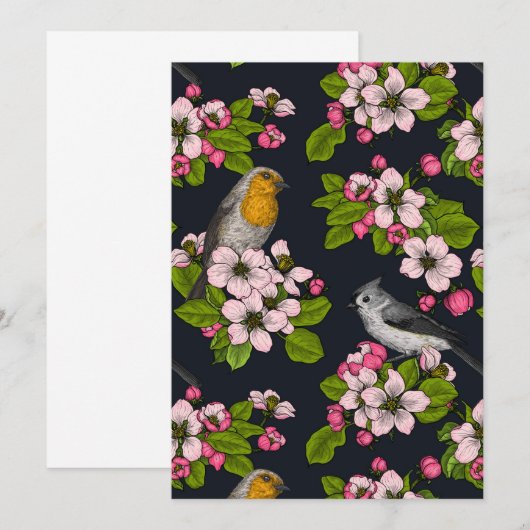 Vogels en bloesems, zwart (Voorkant / Achterkant)