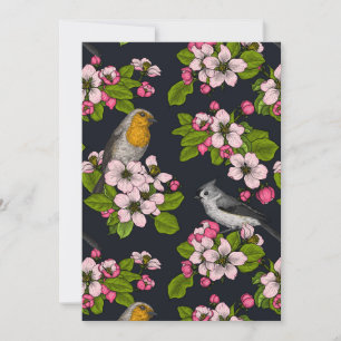 Vogels en bloesems, zwart