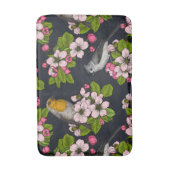 Vogels en bloesems, zwart badmat (Voorkant Verticaal)