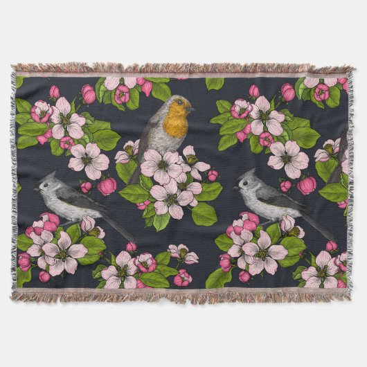 Vogels en bloesems, zwart deken (Voorkant)