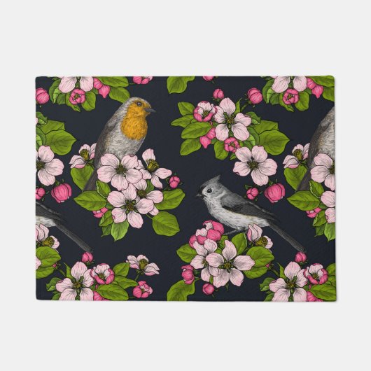 Vogels en bloesems, zwart deurmat (Voorkant)