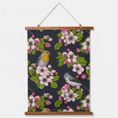 Vogels en bloesems, zwart hangend wandkleed (Voorkant)