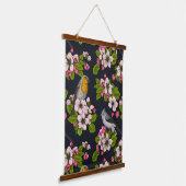 Vogels en bloesems, zwart hangend wandkleed (Gebogen)