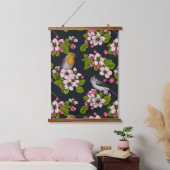 Vogels en bloesems, zwart hangend wandkleed (Slaapkamer)