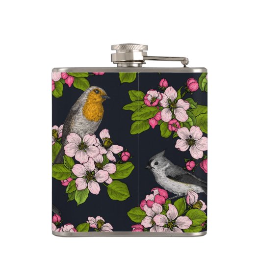 Vogels en bloesems, zwart heupfles (Achterkant)