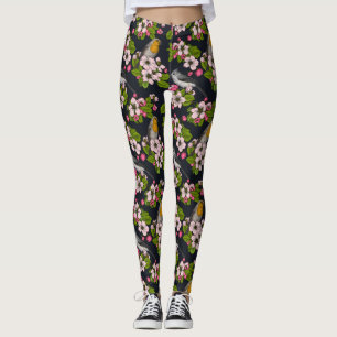 Vogels en bloesems, zwart leggings