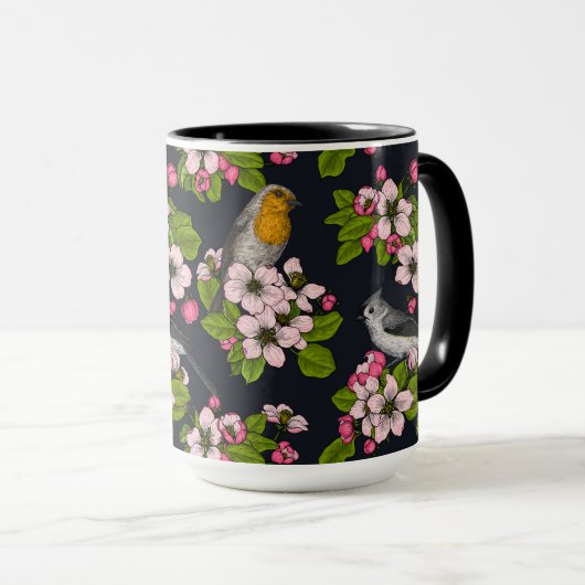 Vogels en bloesems, zwart mok (Voorkant rechts)