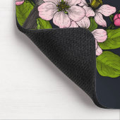 Vogels en bloesems, zwart muismat (Hoek)