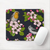 Vogels en bloesems, zwart muismat (Met muis)