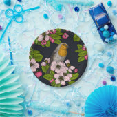 Vogels en bloesems, zwart papieren bordje (Feest)