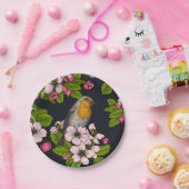 Vogels en bloesems, zwart papieren bordje (Feest)