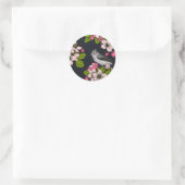 Vogels en bloesems, zwart ronde sticker (Tas)