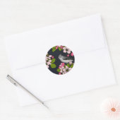 Vogels en bloesems, zwart ronde sticker (Envelop)