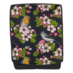 Vogels en bloesems, zwart rugtassen