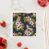 Vogels en bloesems, zwart servet (Insitu)