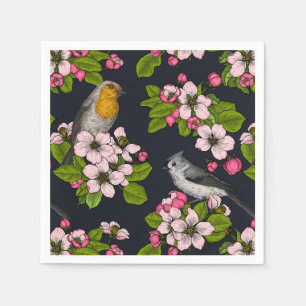 Vogels en bloesems, zwart servet
