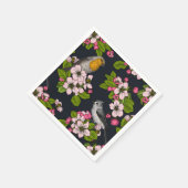 Vogels en bloesems, zwart servet (Hoek)