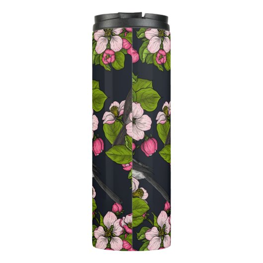 Vogels en bloesems, zwart thermosbeker (Achterkant)