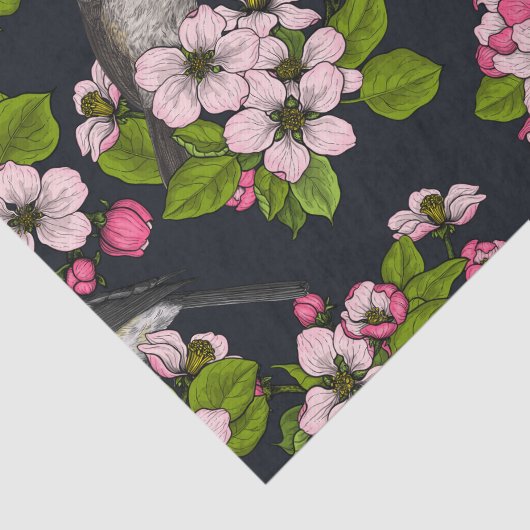 Vogels en bloesems, zwart tissuepapier (Detail)