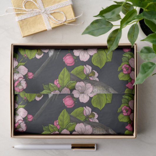 Vogels en bloesems, zwart tissuepapier (Geschenk)