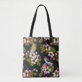 Vogels en bloesems, zwart tote bag (Voorkant)