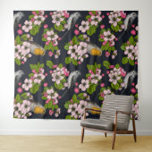 Vogels en bloesems, zwart wandkleed (In Situ (horizontaal))