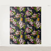 Vogels en bloesems, zwart wandkleed (Voorkant)