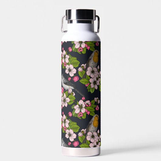 Vogels en bloesems, zwart waterfles (Voorkant)