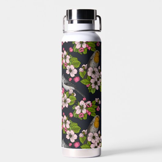 Vogels en bloesems, zwart waterfles (Achterkant)