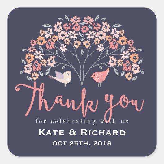 Vogels en blokschrijver Dank u Sticker (Voorkant)