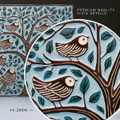 Vogels en Boom van het Leven Gedempte Blauwe Art N Tegeltje