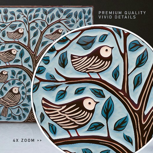 Vogels en Boom van het Leven Gedempte Blauwe Art N Tegeltje