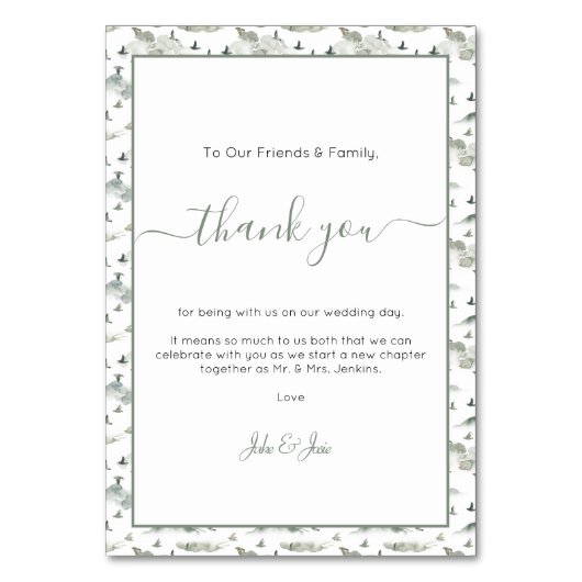 vogels en bruiloft in heuvel dankzij de tafelkaar kaart (Voorkant)