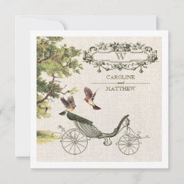  vogels en carriage Burlap texture Wedding Kaart