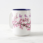 Vogels en Cherry Blossom Tweekleurige Koffiemok (Voorkant links)