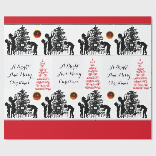 VOGELS EN CHRISTMAS TREE Black White Red Pareltjes Cadeaupapier (Vlak)