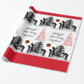 VOGELS EN CHRISTMAS TREE Black White Red Pareltjes Cadeaupapier (Uitgerold)