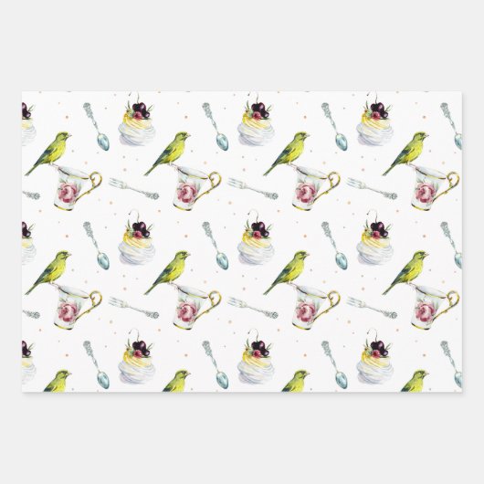 Vogels en desserts waterverf bruidsdouche inpakpapier vel (Voorkant 3)