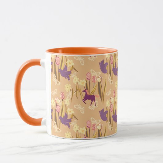 Vogels en eenhoorns op lentemaand mok (Links)