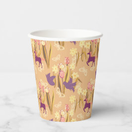 Vogels en eenhoorns op lentemaand papieren bekers