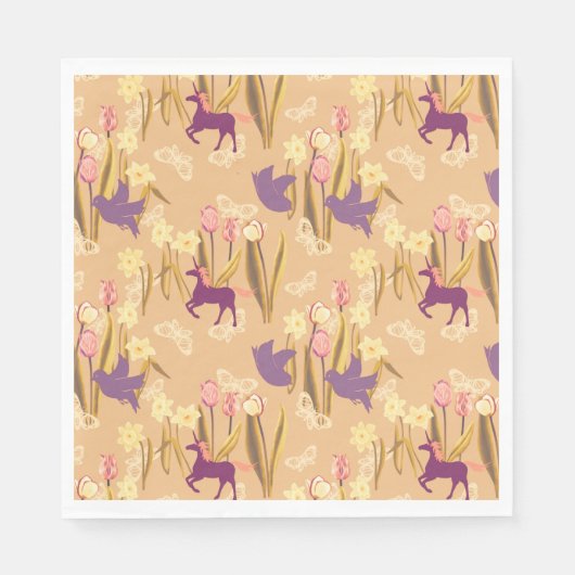 Vogels en eenhoorns op lentemaand servet (Voorkant)