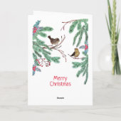 Vogels en Evergreen Leaves Berries Kerstmis Feestdagen Kaart (Achterkant)
