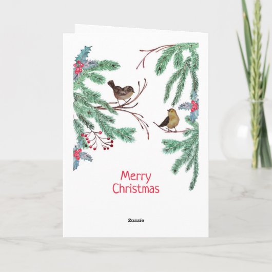 Vogels en Evergreen Leaves Berries Kerstmis Feestdagen Kaart (Achterkant)