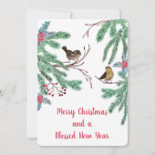 Vogels en Evergreen Leaves Berries Kerstmis Feestdagenkaart (Voorkant)